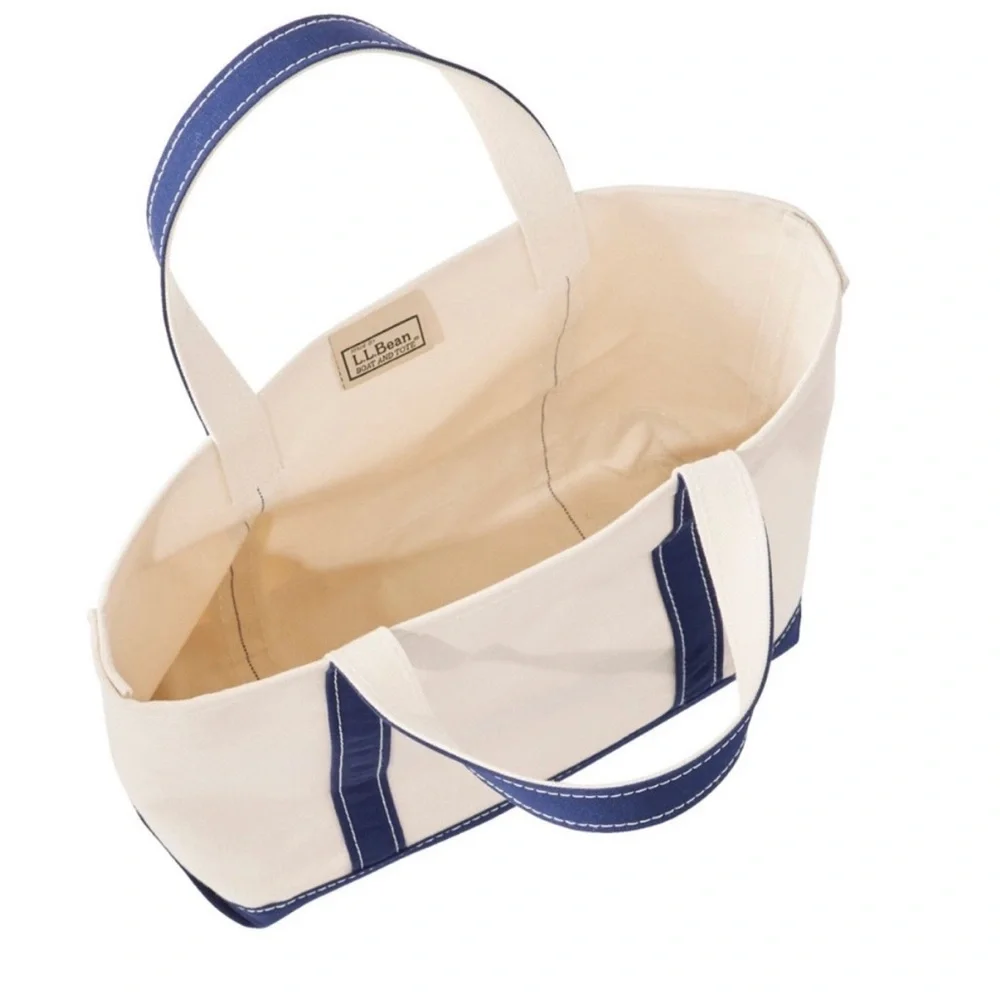 L.L. Bean Boat and Tote Open-Top Medium with Long Handles Blue White